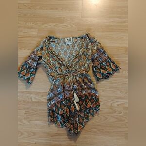 Jaase Womens Mixed Print V Neck Romper Sz XS